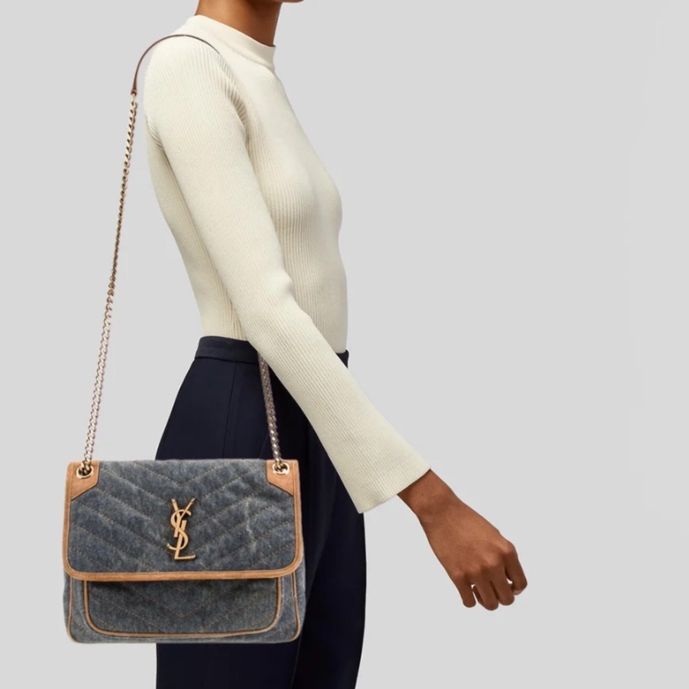 Saint Laurent Medium Monogram Matelasse Denim Niki Bag - Picture 4 of 16